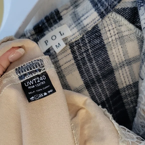 POL Blue Plaid and Cream Lace Button-Down Shirt - Picture 7 of 8